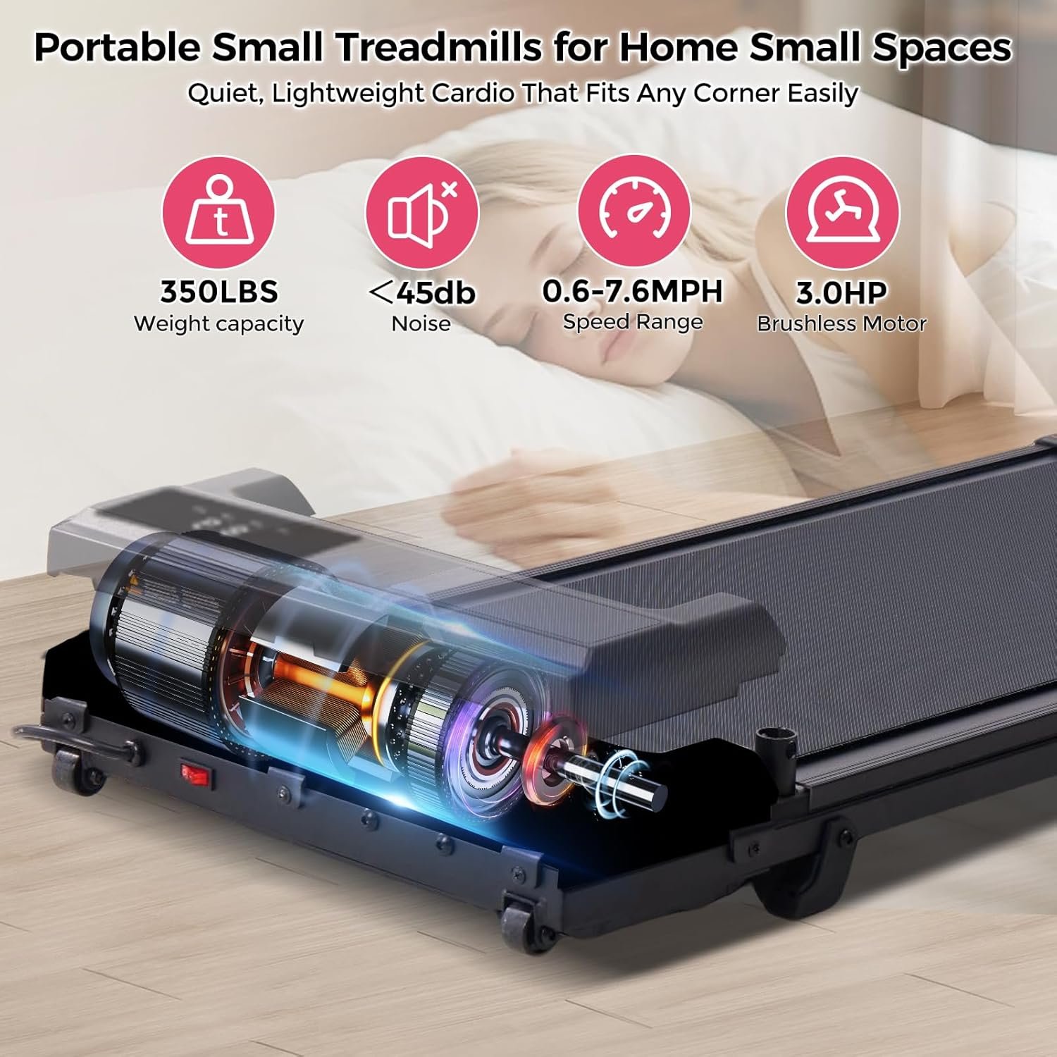 HevGlrm Walking Pad Treadmills with Incline and Handles