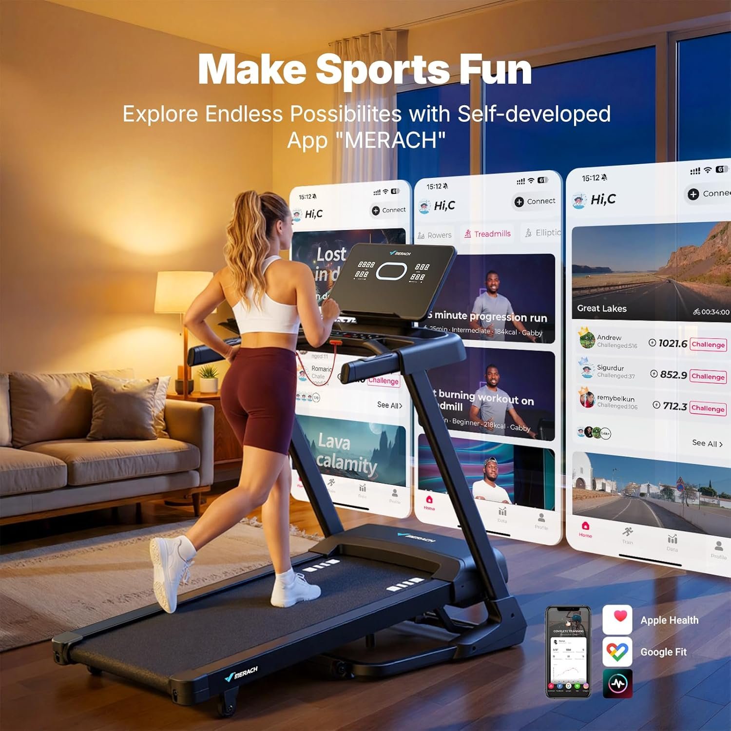 MERACH Treadmill 47" Belt with 15% Auto Incline