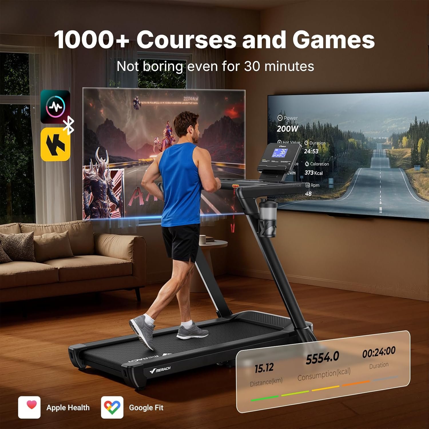 MERACH Treadmill 55″ Belt with 18% Auto Incline