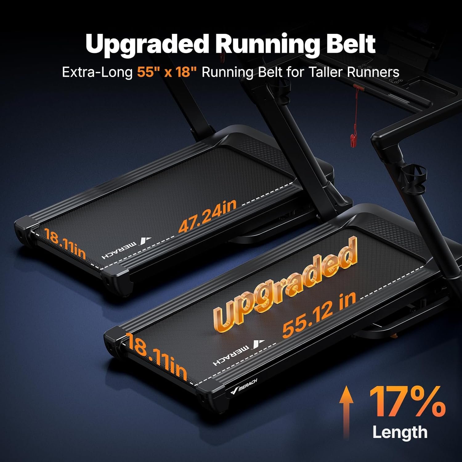 MERACH Treadmill 55″ Belt with 18% Auto Incline