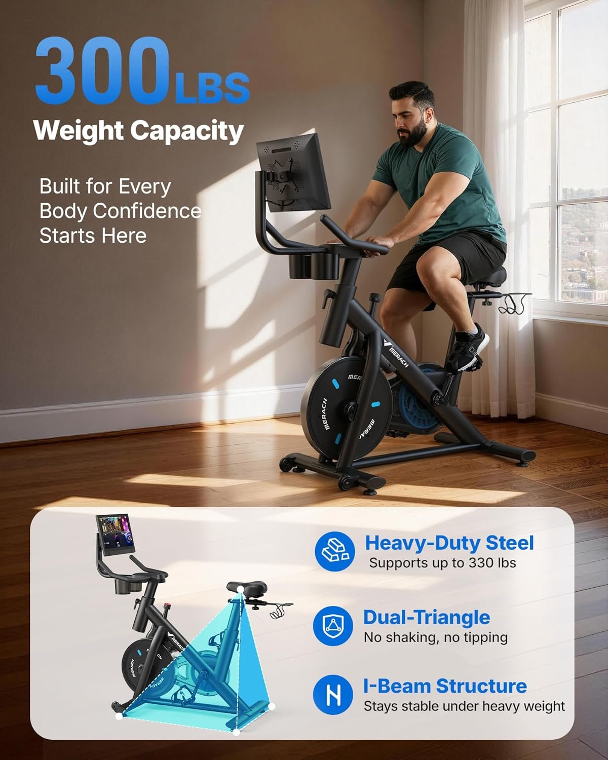MERACH Stationary Exercise Bike with 15.6″ HD Screen