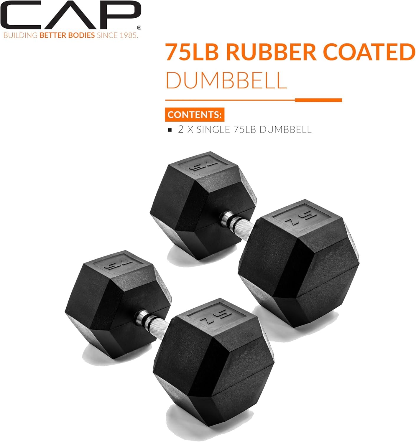 75 Pound CAP Barbell Coated Hex Dumbbells
