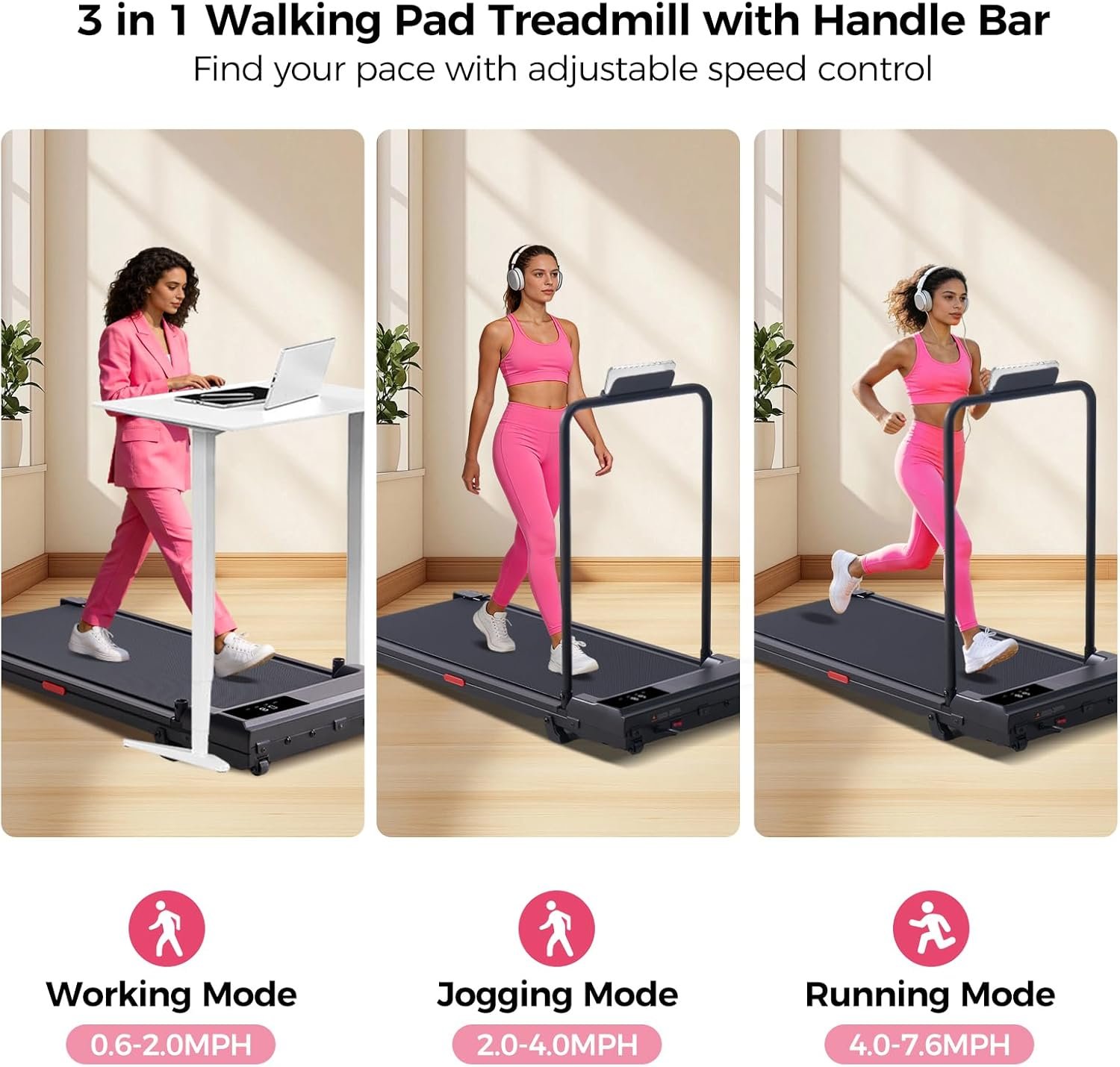 HevGlrm Walking Pad Treadmills with Incline and Handles