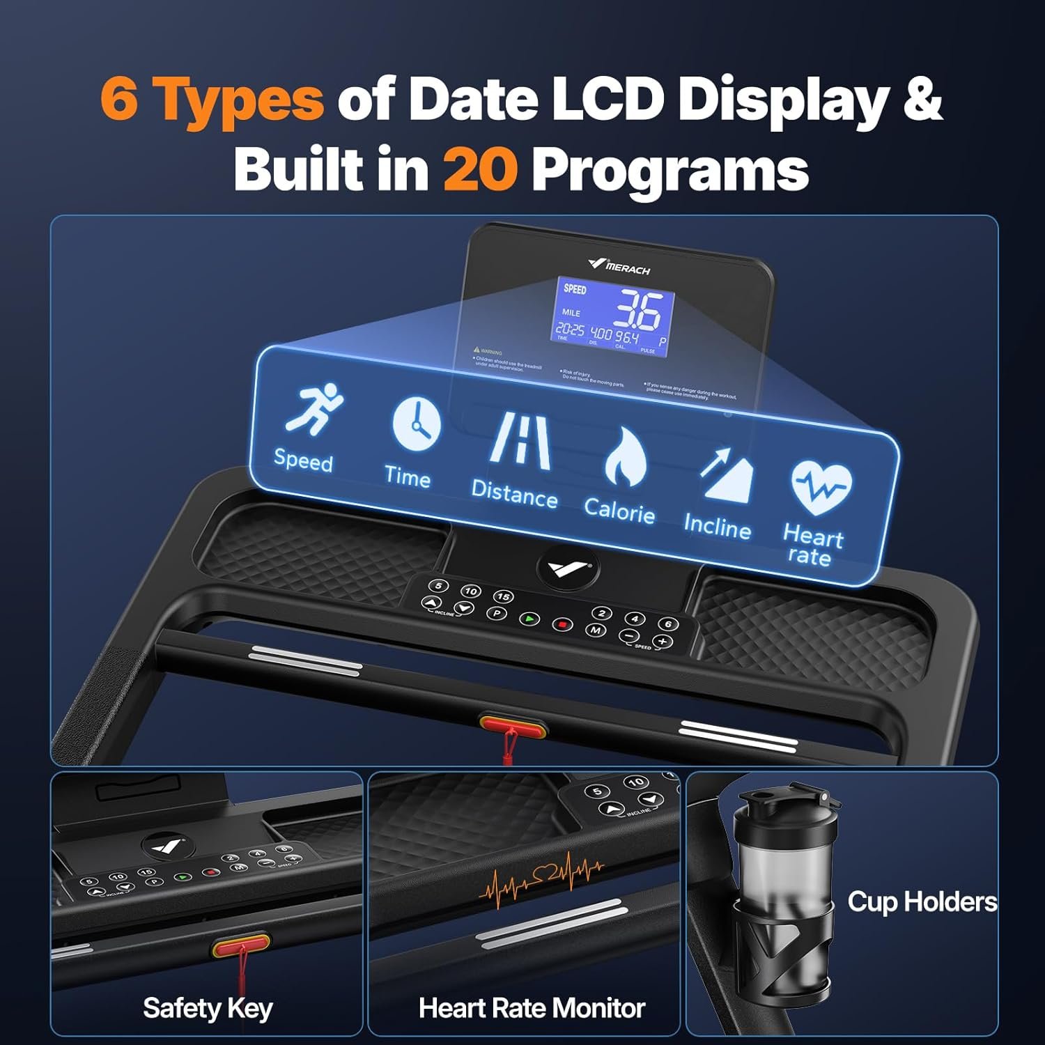 MERACH Treadmill 55″ Belt with 18% Auto Incline