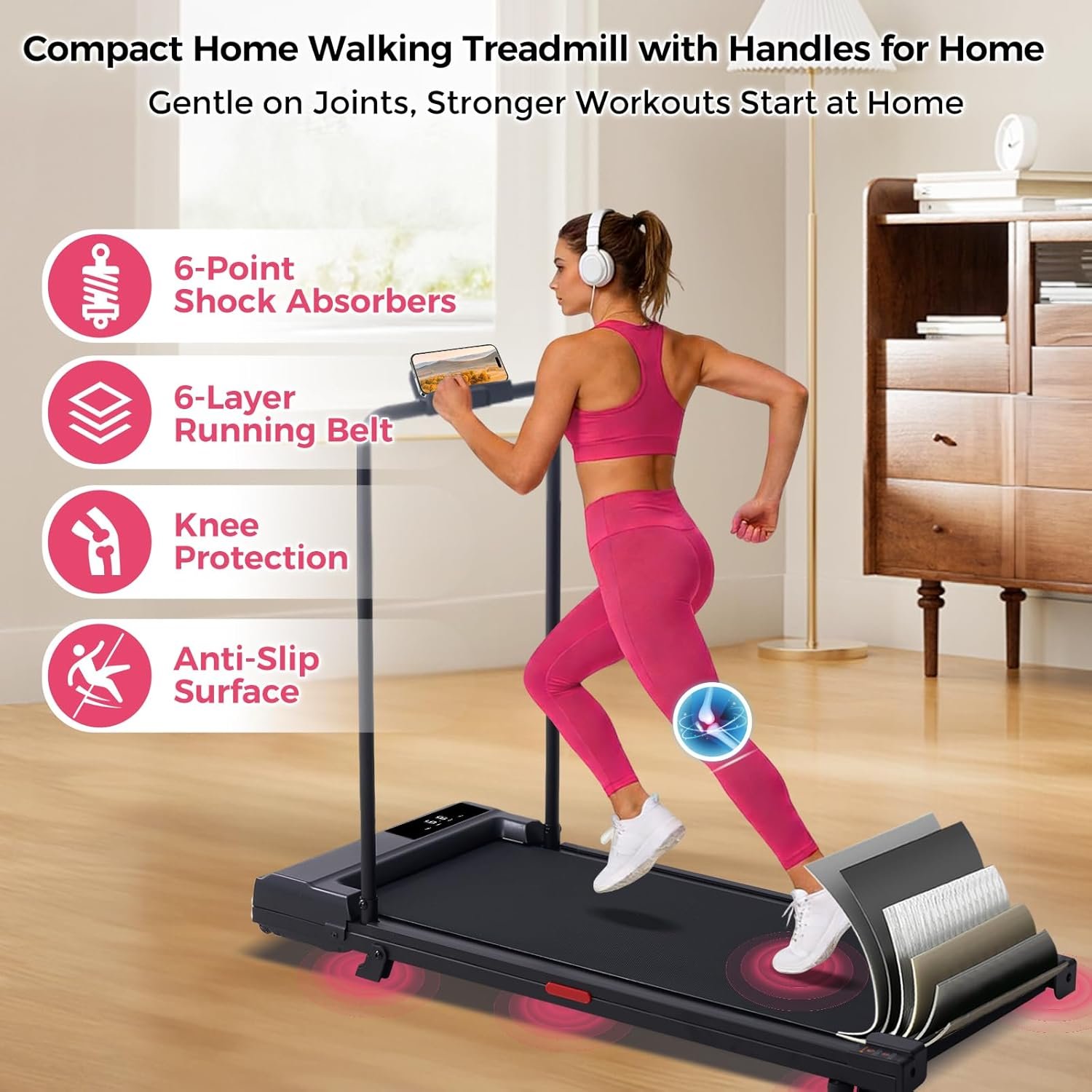 HevGlrm Walking Pad Treadmills with Incline and Handles