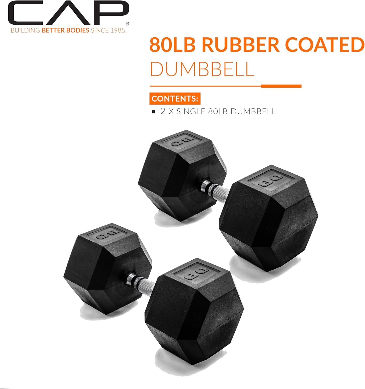 80 Pound CAP Barbell Coated Hex Dumbbells