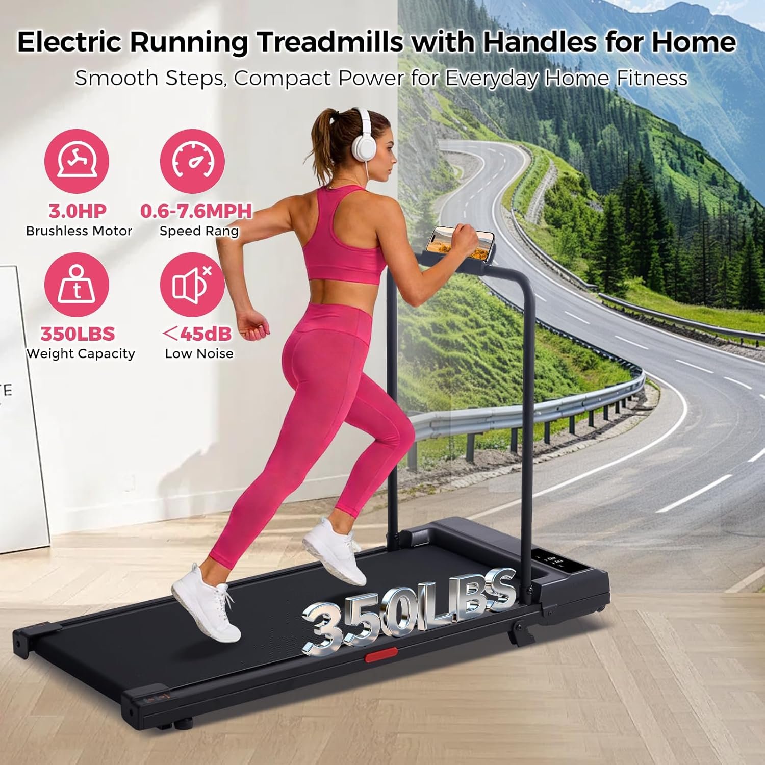 HevGlrm Walking Pad Treadmills with Incline and Handles