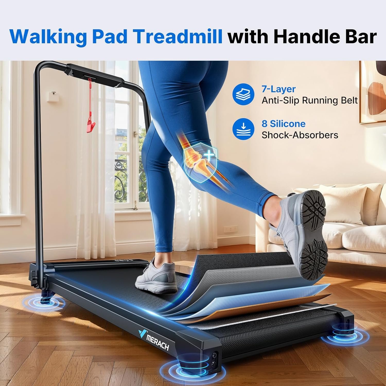 MERACH Walking Pad Treadmill with Handle Bar and 6% Incline