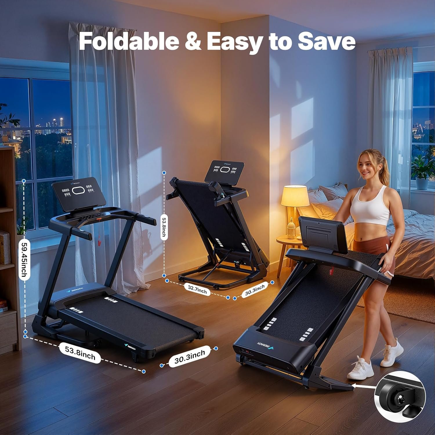 MERACH Treadmill 47" Belt with 15% Auto Incline