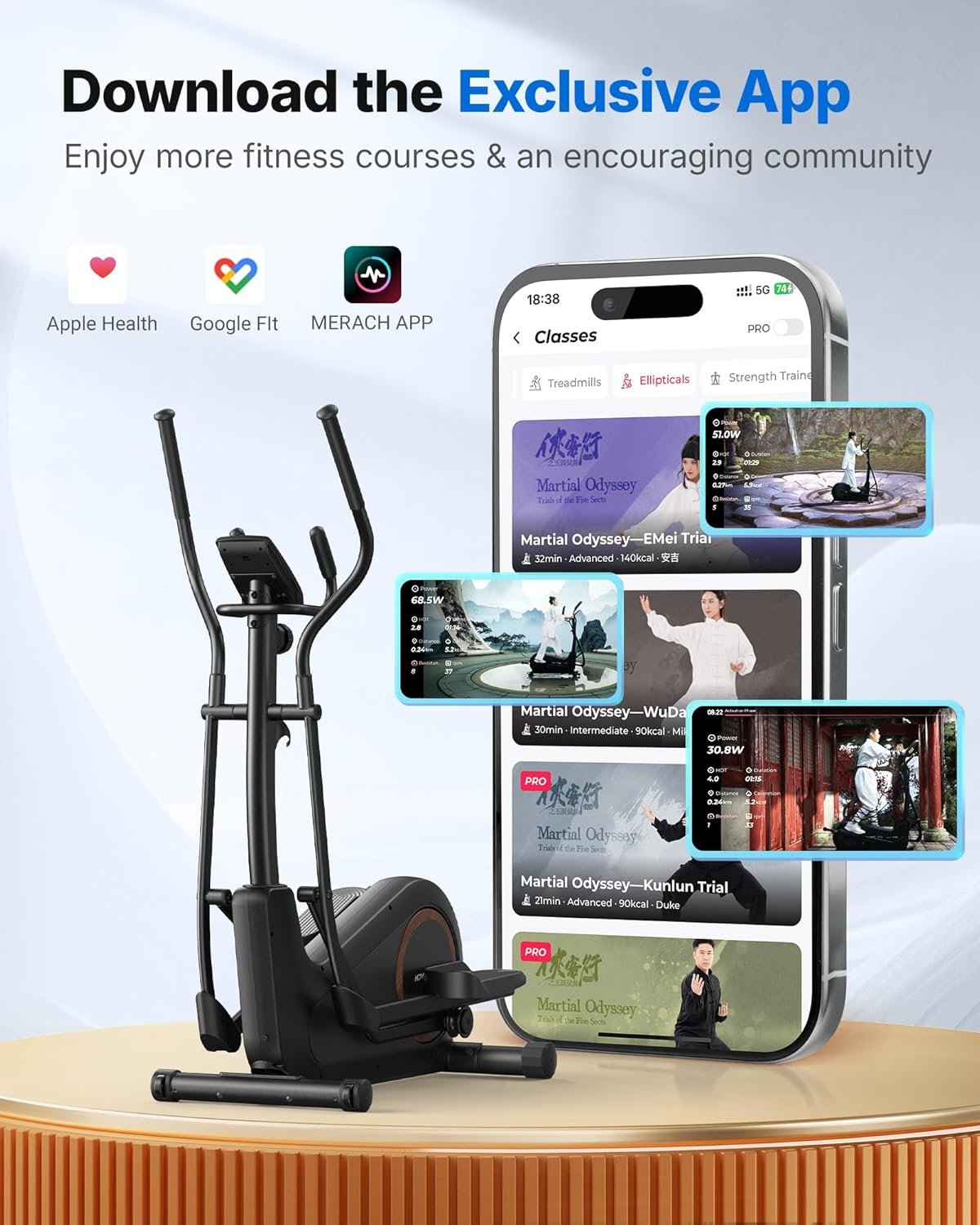 MERACH Smart Classic Wood Elliptical Machine