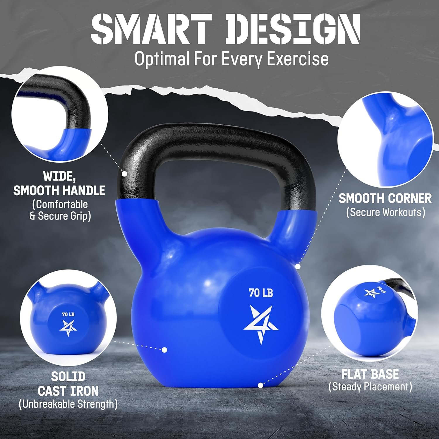 70 Pound Yes4All Vinyl Coated Cast Iron Kettlebell