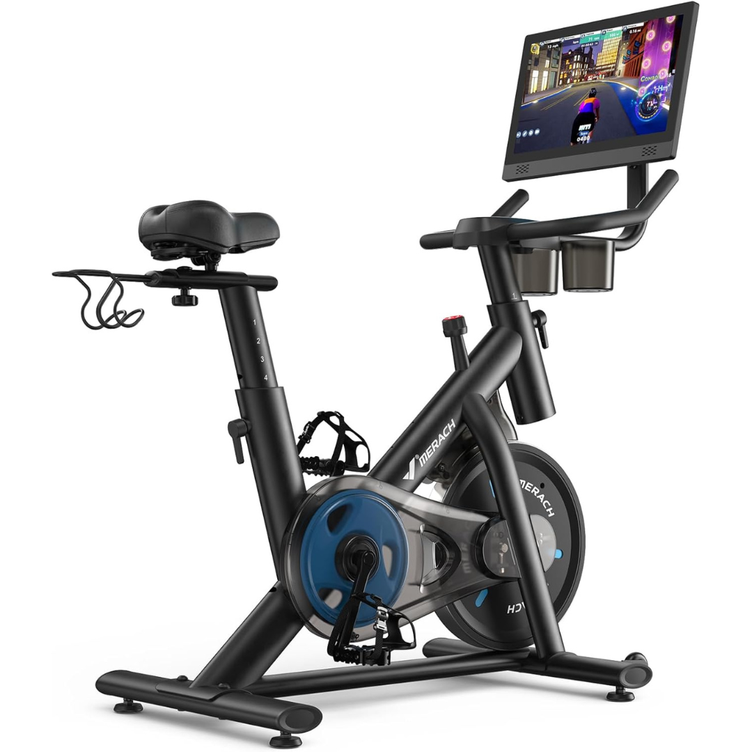 MERACH Stationary Exercise Bike with 15.6″ HD Screen